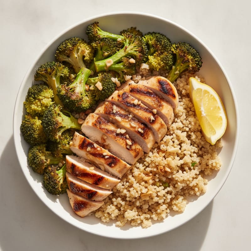 Grilled Chicken and Quinoa Power Bowl with Roasted Broccoli