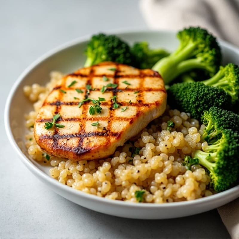 Grilled Lemon Chicken Breast with Quinoa and Roasted Broccoli