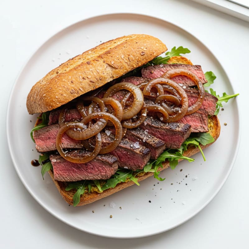 Tender Steak and Caramelized Onion Sandwich