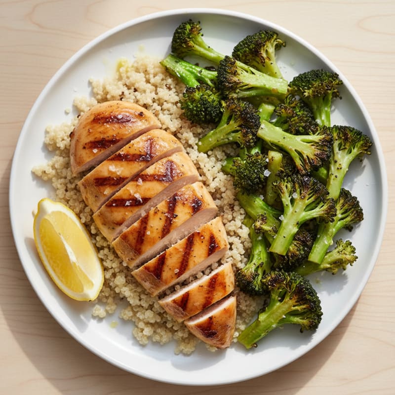 Grilled Chicken Breast with Quinoa and Roasted Broccoli