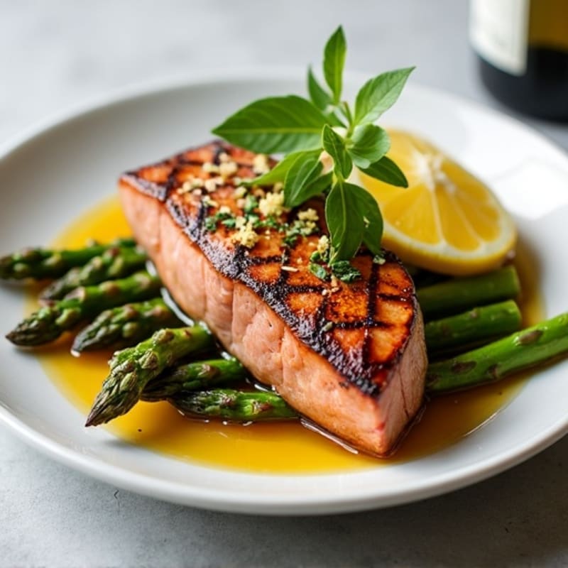 Seared Tuna Steak with Roasted Asparagus and Lemon