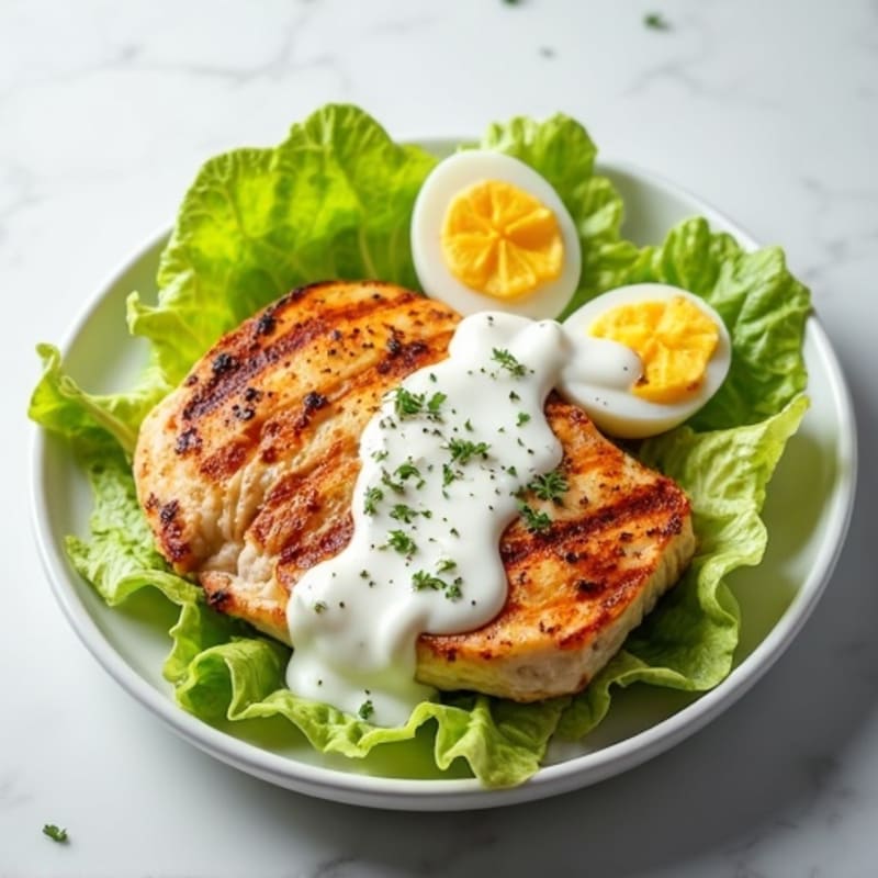 Grilled Chicken Breast with Iceberg Salad and Yogurt Dressing