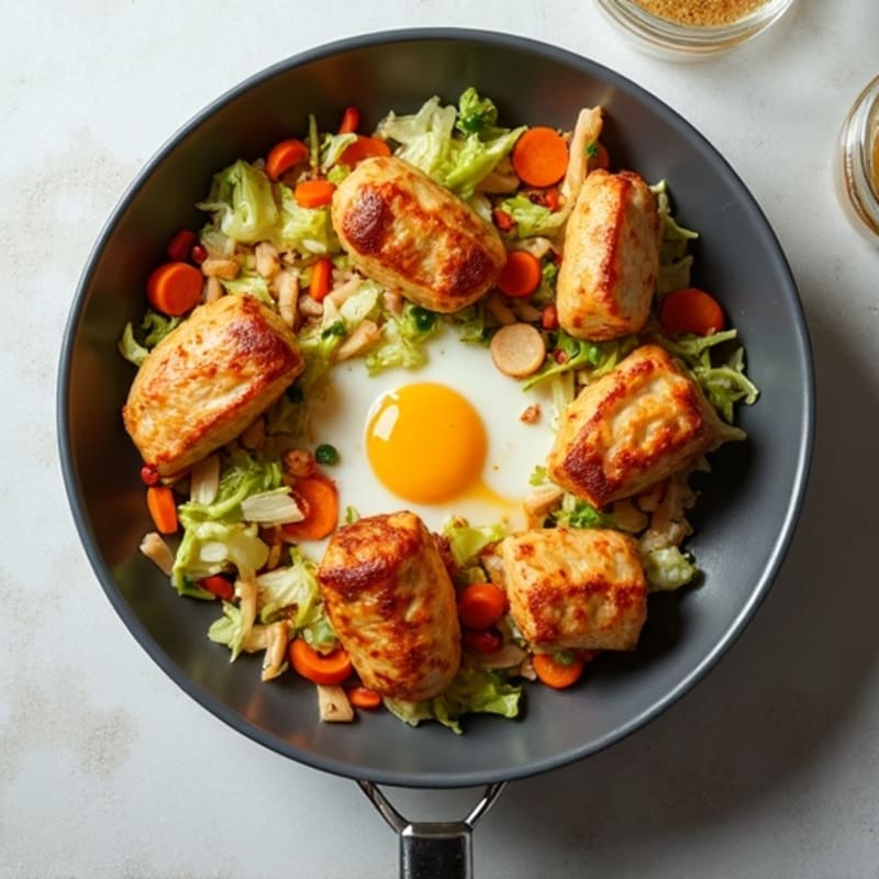 Ginger-Garlic Chicken Egg Roll Skillet with Tender Cabbage