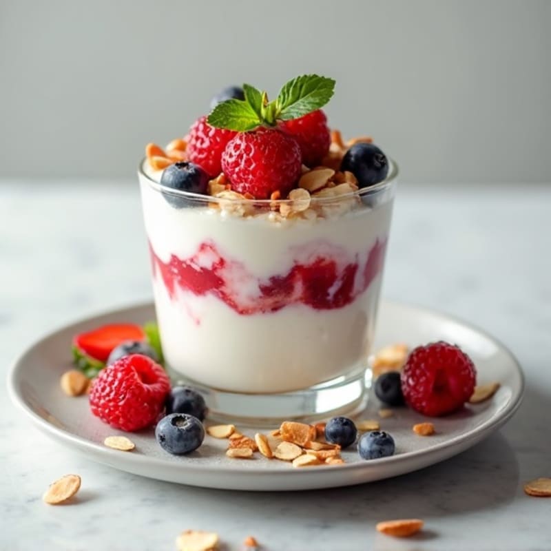 High-Protein Greek Yogurt Parfait with Mixed Berries and Almonds