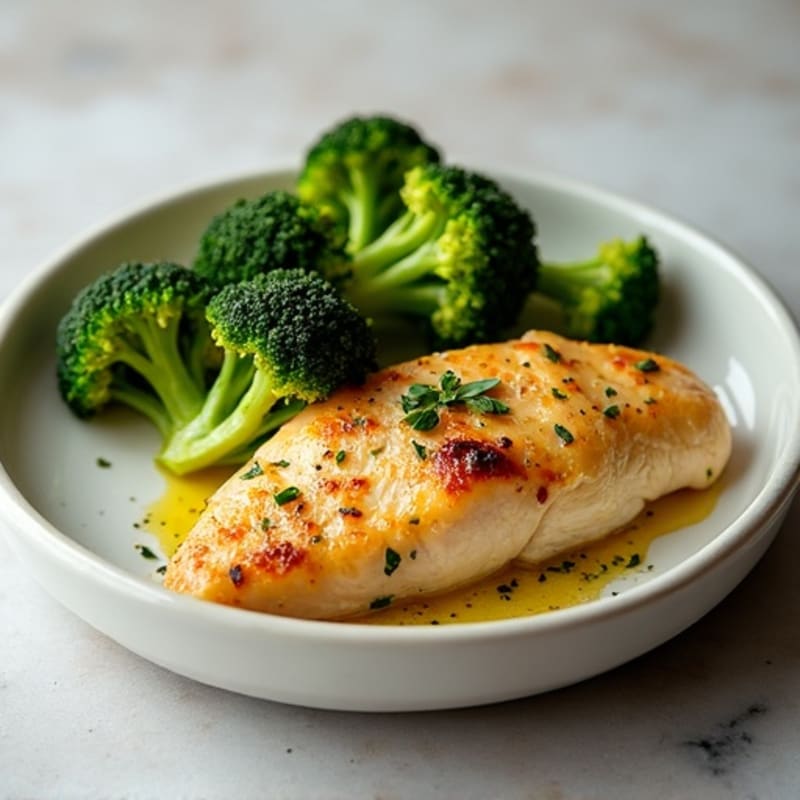 Lemon Garlic Pan-Seared Chicken with Roasted Broccoli