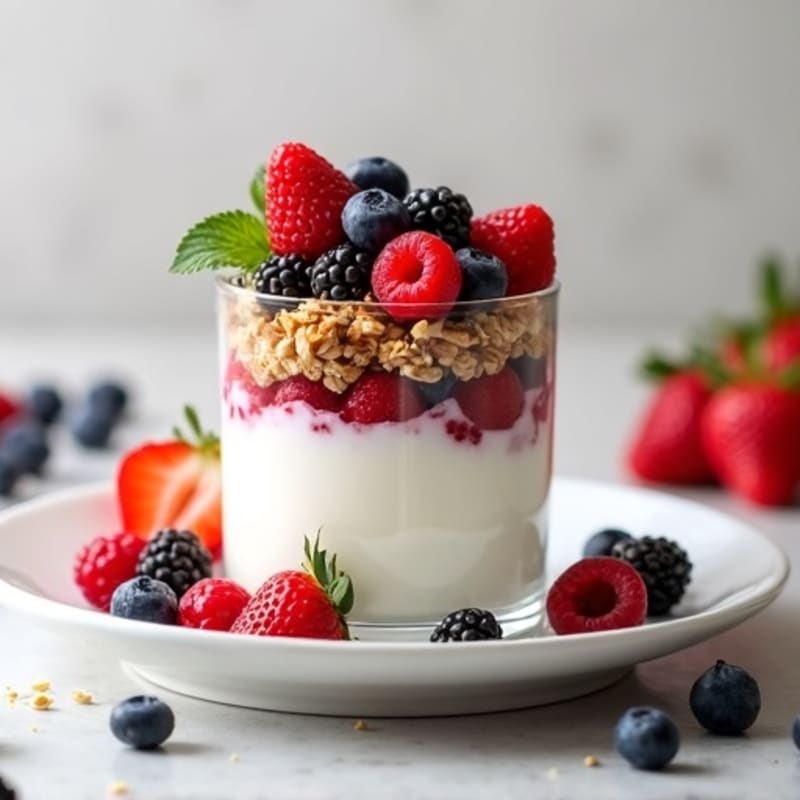Creamy Greek Yogurt Parfait with Protein Granola and Mixed Berries