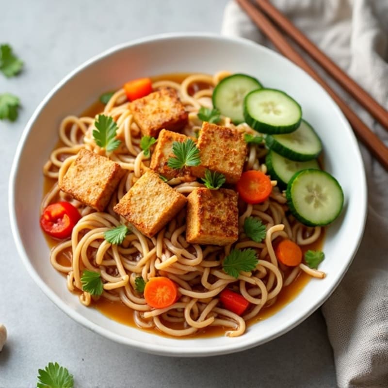 Crispy Tofu and Fresh Vegetable Peanut Noodles