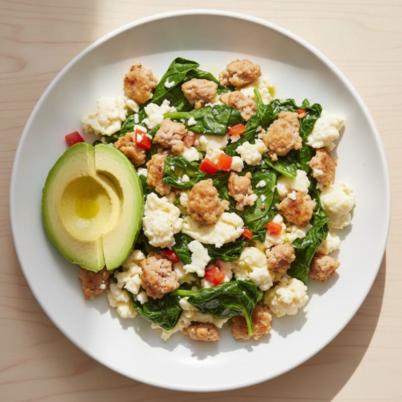 Egg White Scramble with Turkey Sausage and Spinach