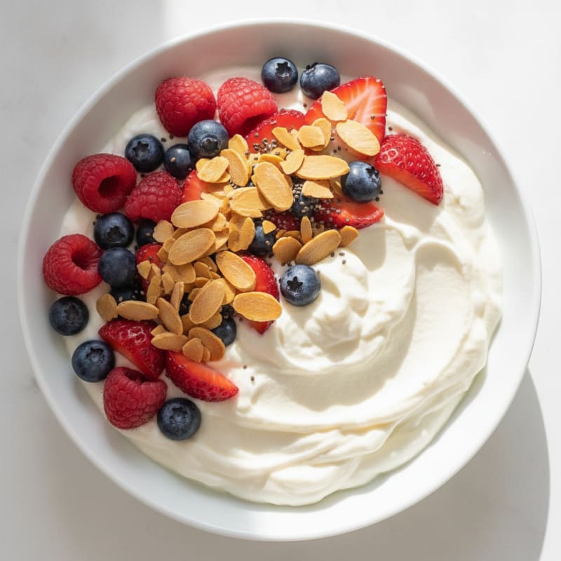Silky Greek Yogurt Protein Bowl with Mixed Berries and Almonds