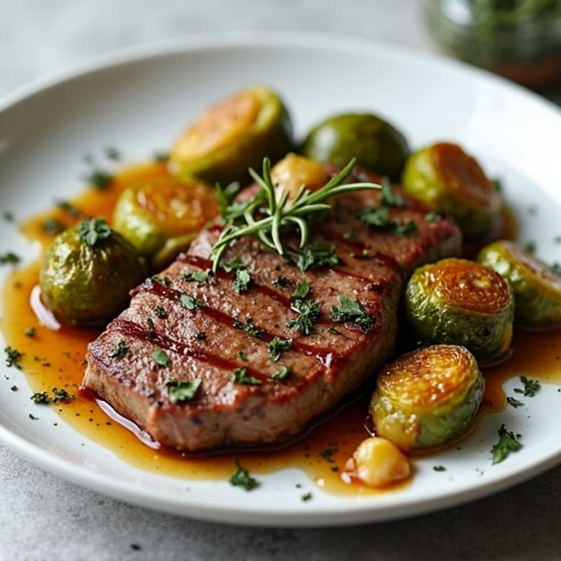 Garlic Herb Roasted Beef with Crispy Brussels Sprouts