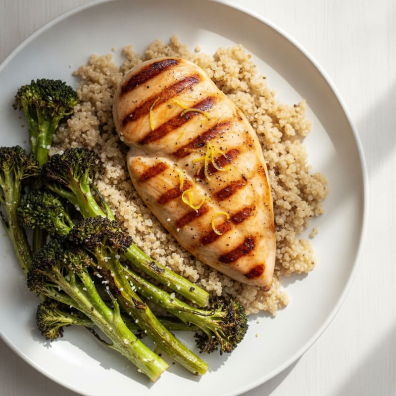 Grilled Chicken Breast with Quinoa and Roasted Broccoli