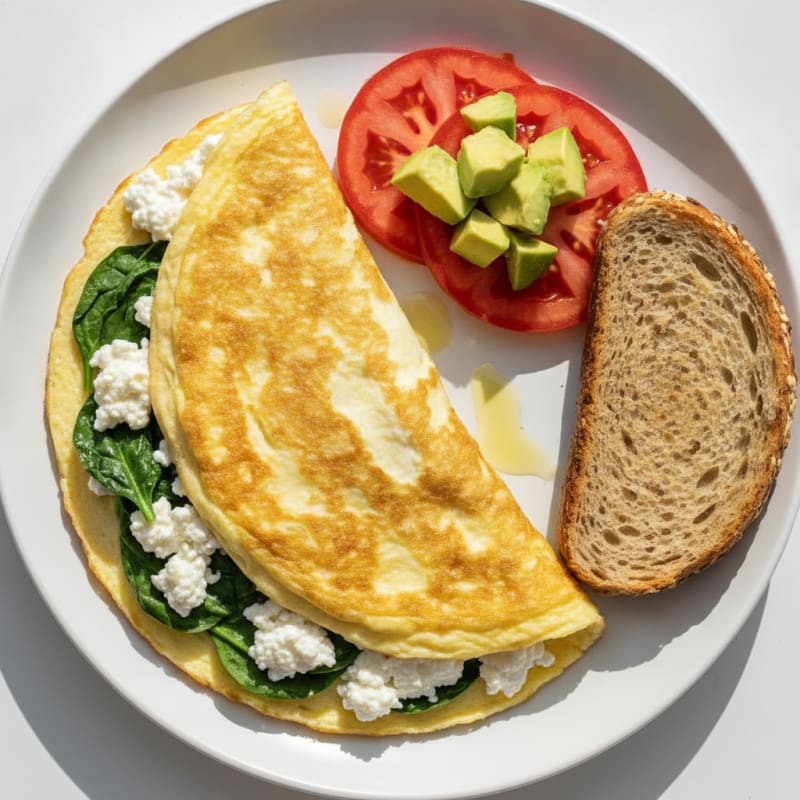 Egg White Spinach Omelette with Cottage Cheese and Fresh Tomatoes