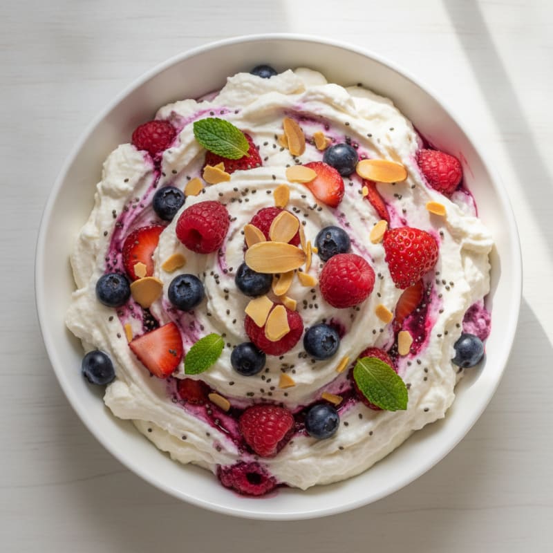 Greek Yogurt Protein Mousse with Mixed Berries