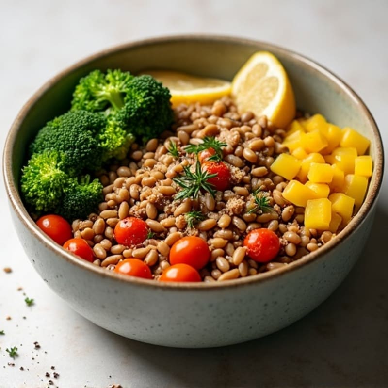 Lentil and Tempeh Power Bowl with Roasted Broccoli