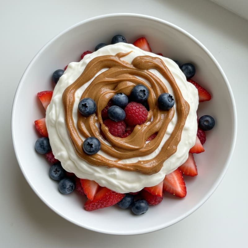 Greek Yogurt Protein Parfait with Mixed Berries and Almond Butter