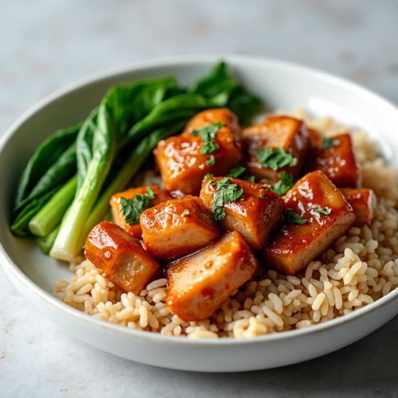 Crispy Garlic-Ginger Braised Pork with Asian Greens