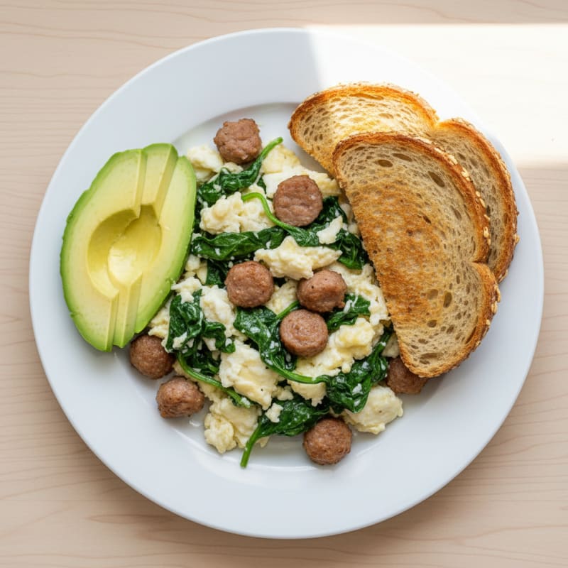 Egg White and Spinach Scramble with Turkey Sausage