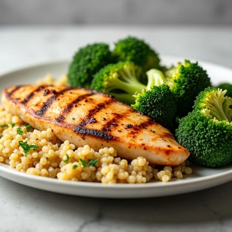 Grilled Chicken Breast with Quinoa and Roasted Broccoli