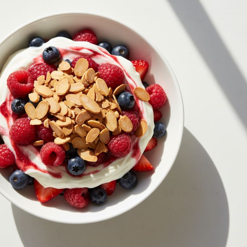 Greek Yogurt Protein Parfait with Mixed Berries and Almonds