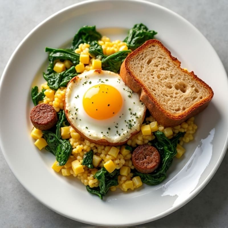 Egg White Spinach Scramble with Turkey Sausage