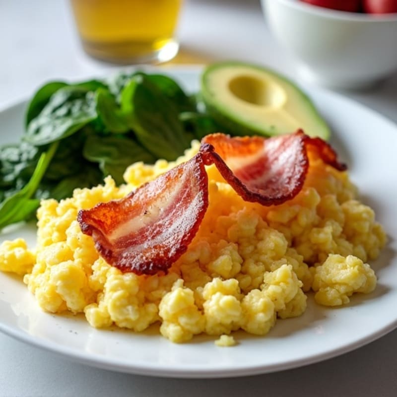Egg White Scramble with Turkey Bacon and Sautéed Spinach