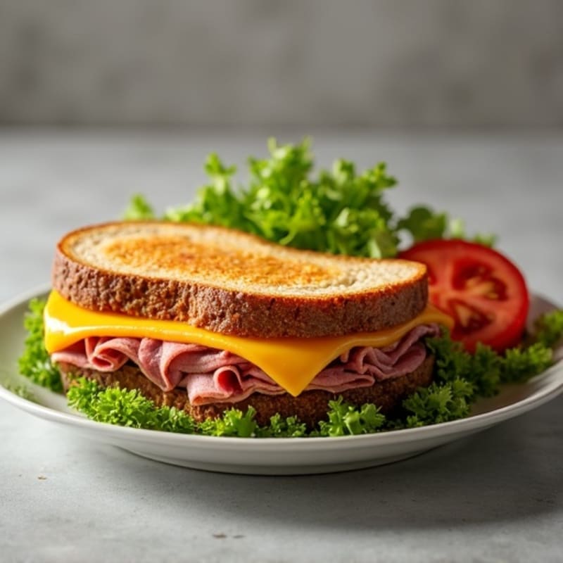 Lean Roast Beef and Sharp Cheddar Melt on Whole Grain with Fresh Greens
