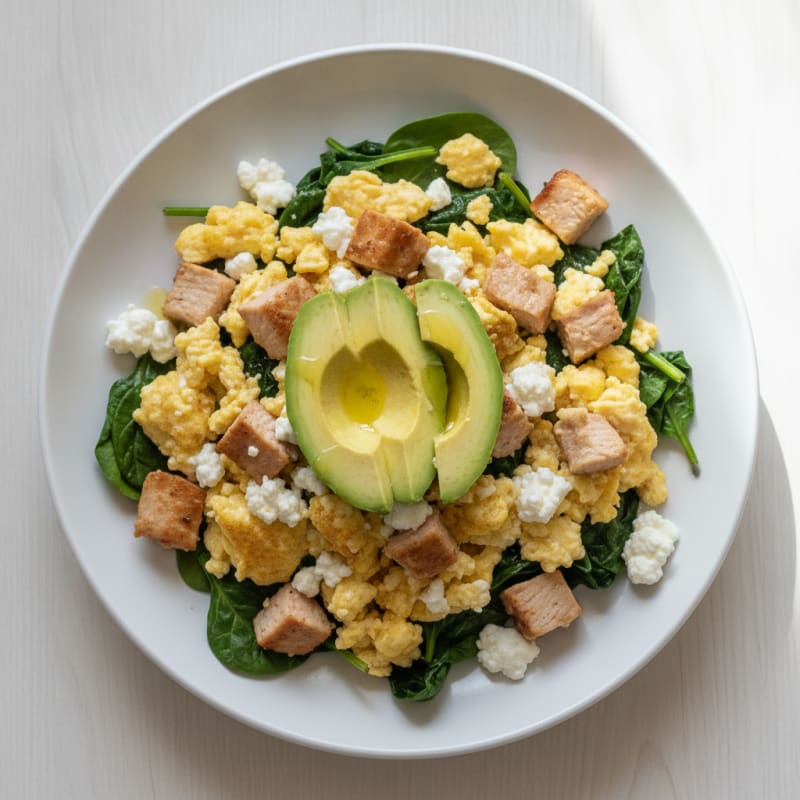 Cottage Cheese Scramble with Spinach and Roasted Turkey