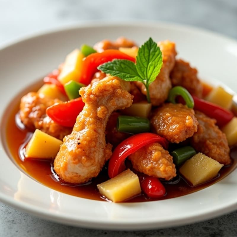 Crispy Sweet and Sour Chicken with Roasted Bell Peppers and Pineapple