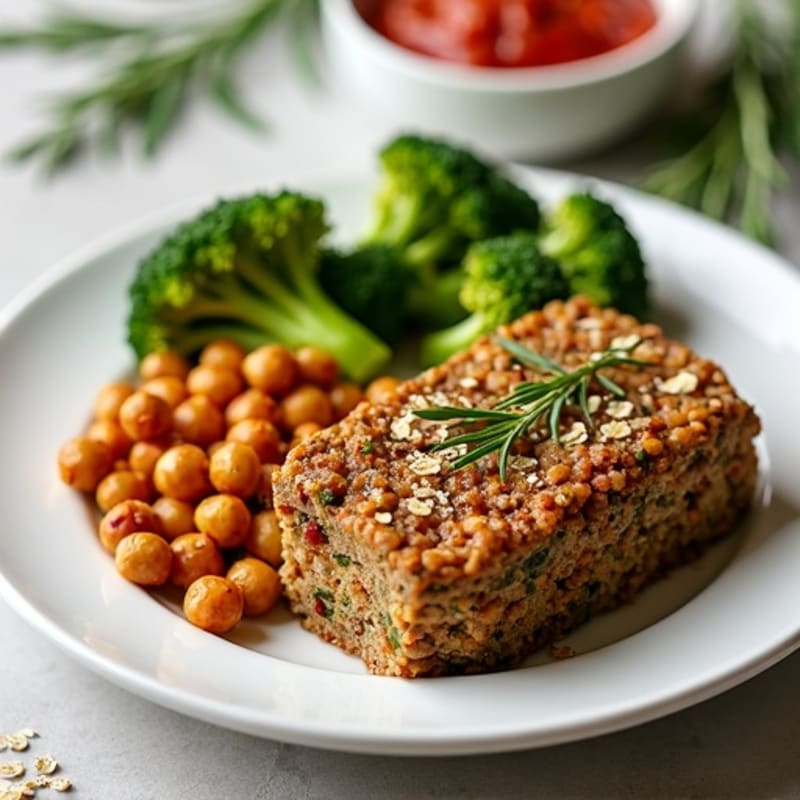 Lentil Walnut Loaf with Roasted Broccoli and Chickpeas
