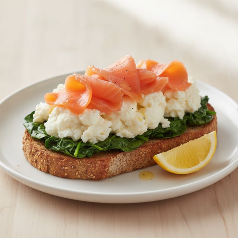 Egg White and Smoked Salmon Open-Face Sandwich with Spinach