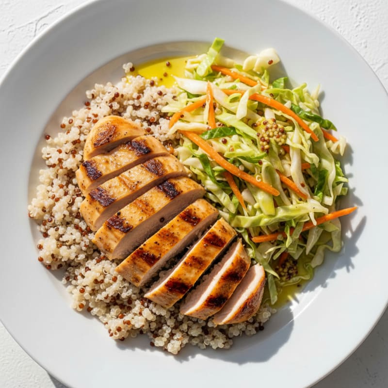 Grilled Chicken Breast with Crunchy Cabbage Slaw and Quinoa