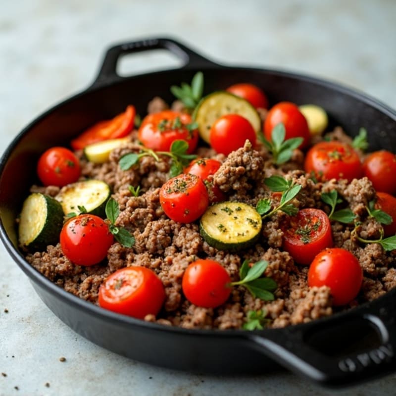 Savory Ground Beef and Roasted Vegetable Skillet