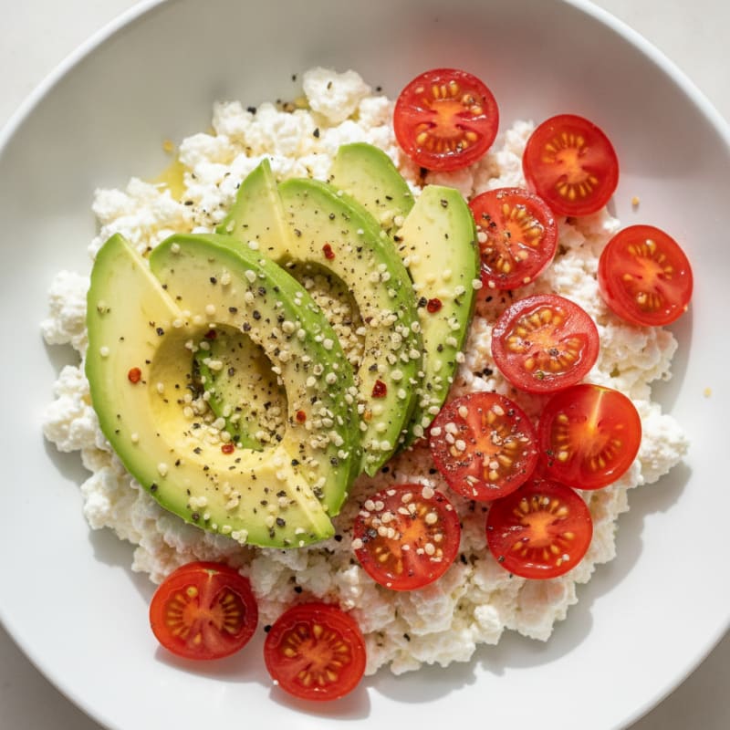 Cottage Cheese Bowl with Avocado and Cherry Tomatoes