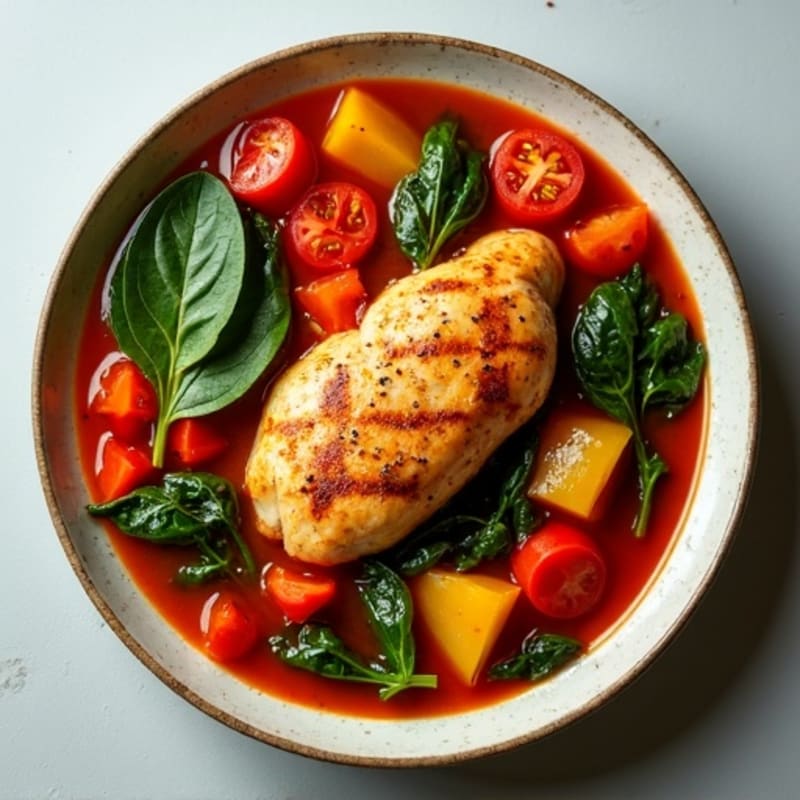 Spicy Tomato Spinach Stew with Chicken
