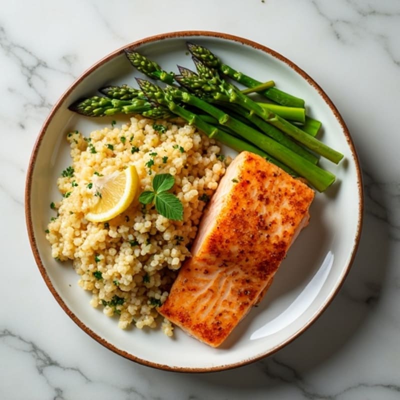 Crispy Baked Salmon with Roasted Asparagus and Lemon-Herb Quinoa