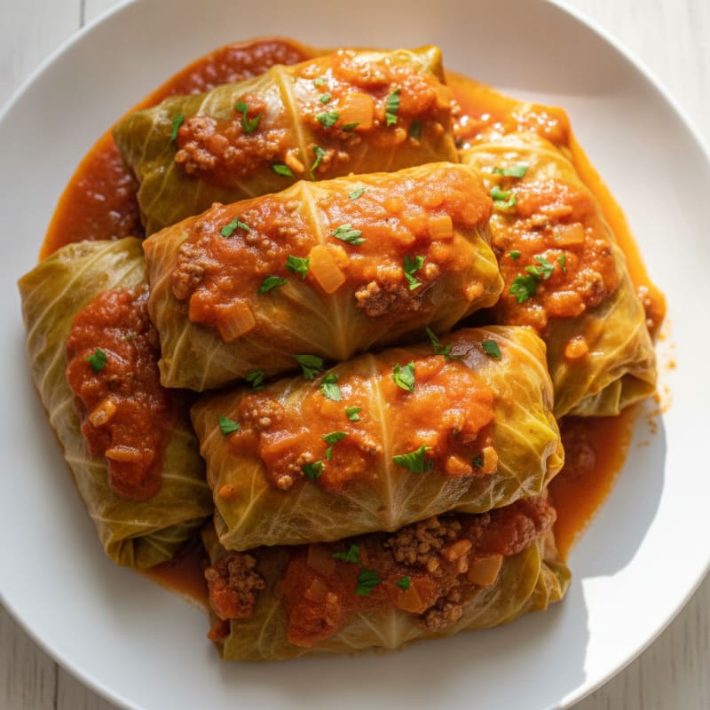 Beef and Cabbage Rolls in Tomato Sauce