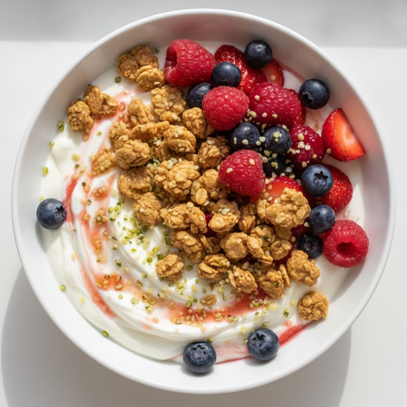 Creamy Greek Yogurt Parfait with Protein Granola and Mixed Berries