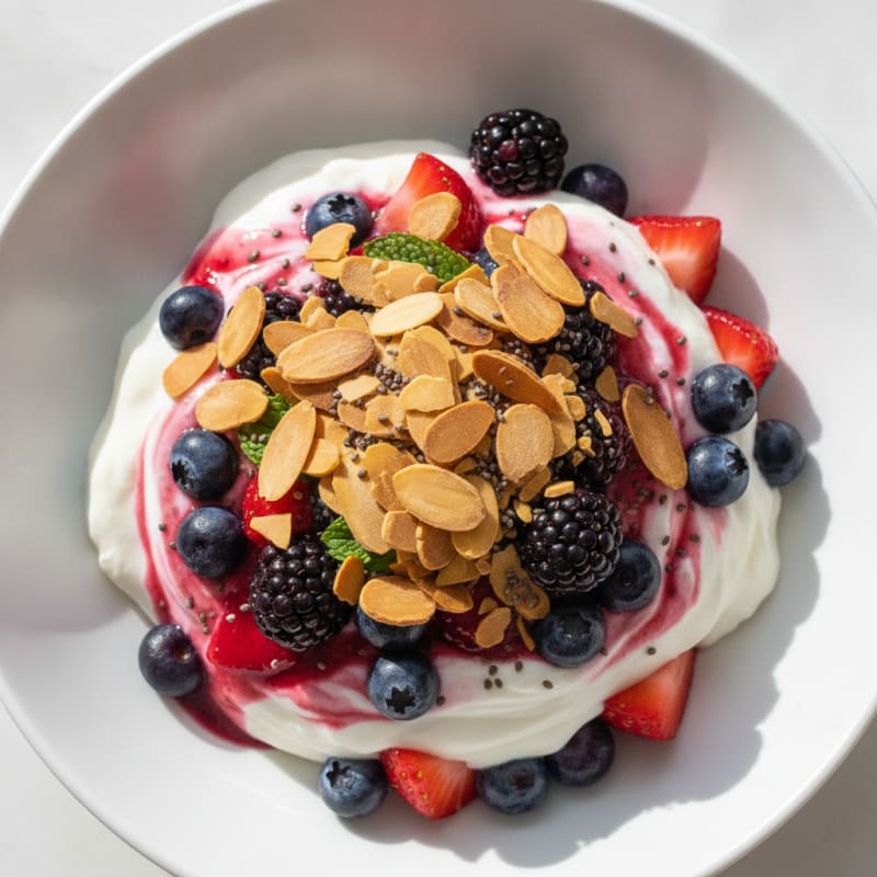 Greek Yogurt Protein Parfait with Mixed Berries and Almonds