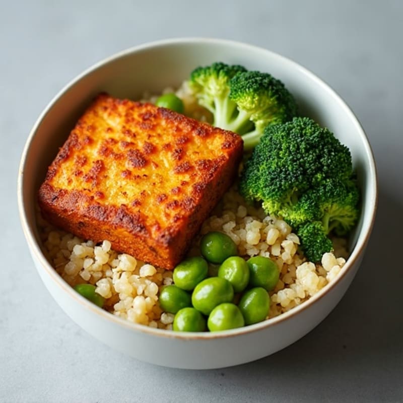 Crispy Tofu and Quinoa Power Bowl with Roasted Broccoli