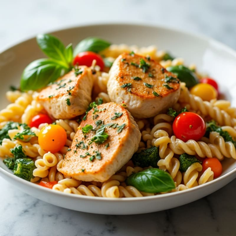 Herb-Marinated Chicken Pasta with Fresh Vegetables