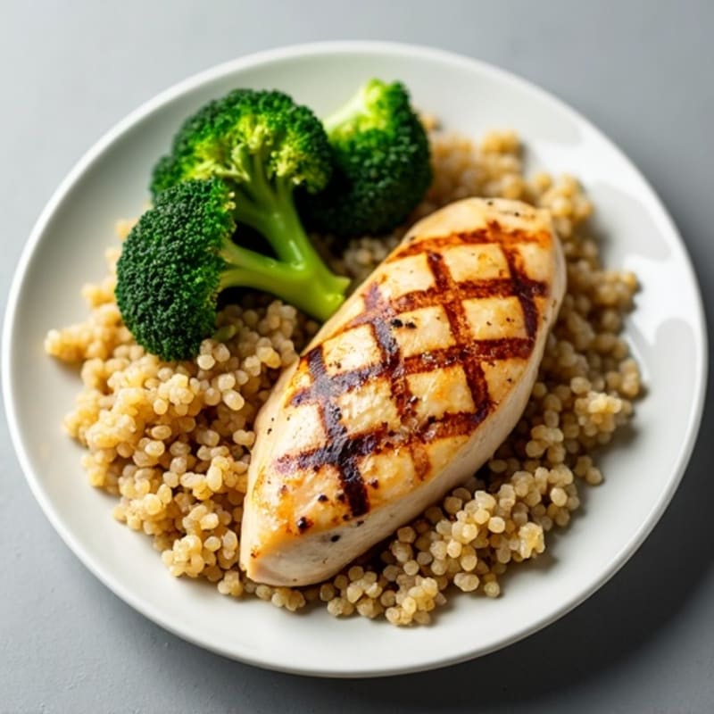 Grilled Chicken Breast with Steamed Broccoli and Quinoa