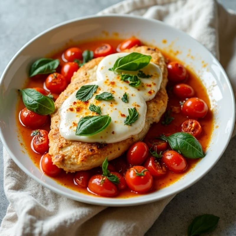 Sheet Pan Chicken with Roasted Tomatoes, Melty Mozzarella, and Fresh Basil