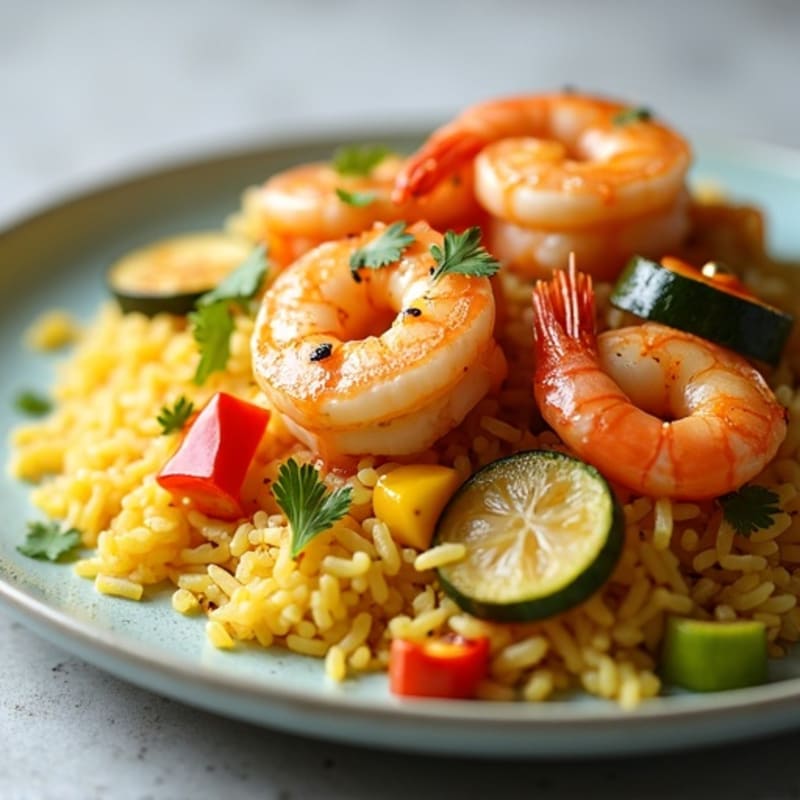 Seafood Saffron Rice with Roasted Vegetables