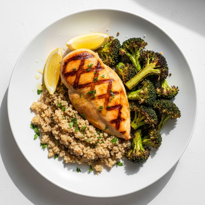 Grilled Chicken Breast with Quinoa and Roasted Broccoli