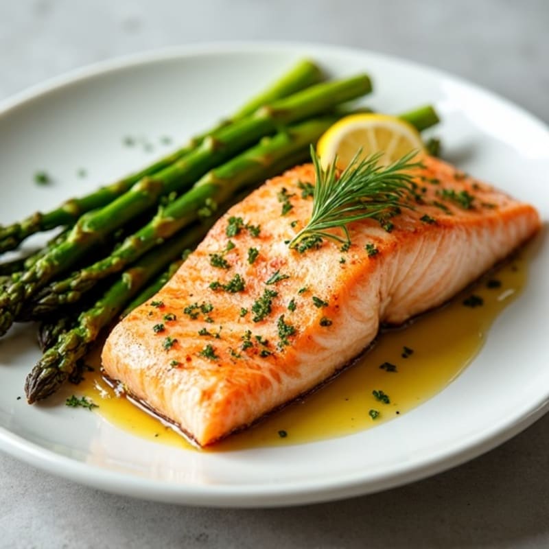 Lemon Herb Roasted Salmon with Crispy Asparagus