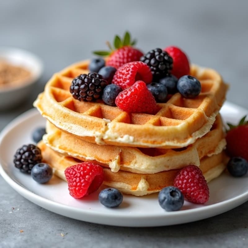 Fluffy Protein Waffles with Fresh Berries