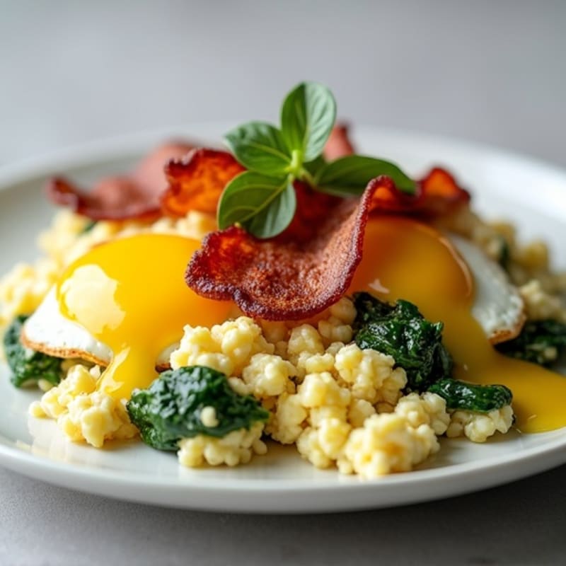 Cottage Cheese Scramble with Spinach and Turkey Bacon