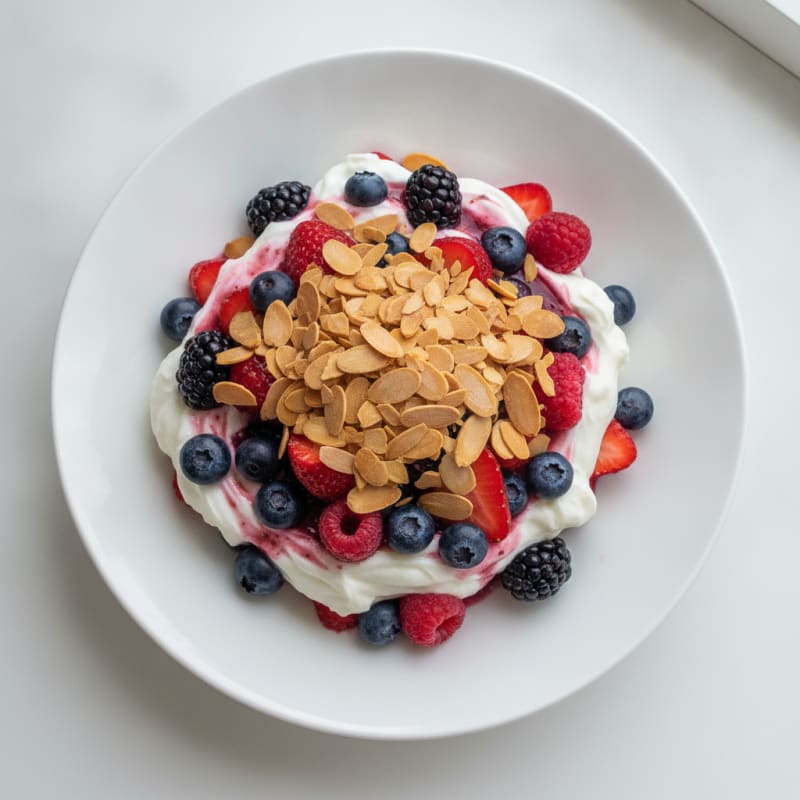 Greek Yogurt Protein Parfait with Mixed Berries and Almonds