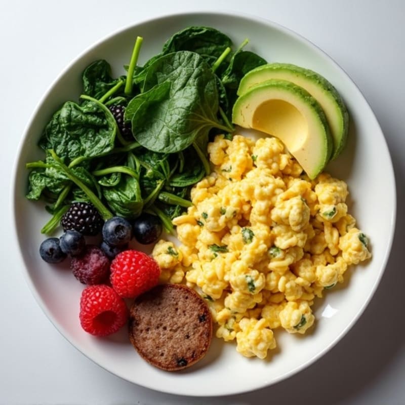 Egg White and Spinach Scramble with Grilled Turkey Sausage