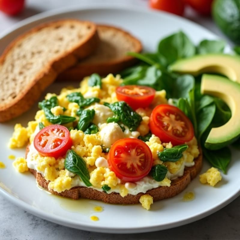Egg White and Cottage Cheese Scramble with Spinach and Cherry Tomatoes